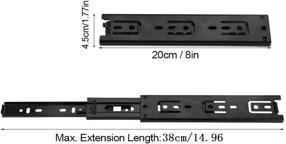 2 Pcs Drawer Slides 8 Inch Length 3 Sections Slide Track Black Furniture Ball Bearing Telescopic Drawer Slides 1-Pair (8 Inch)