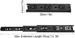 2 Pcs Drawer Slides 8 Inch Length 3 Sections Slide Track Black Furniture Ball Bearing Telescopic Drawer Slides 1-Pair (8 Inch)