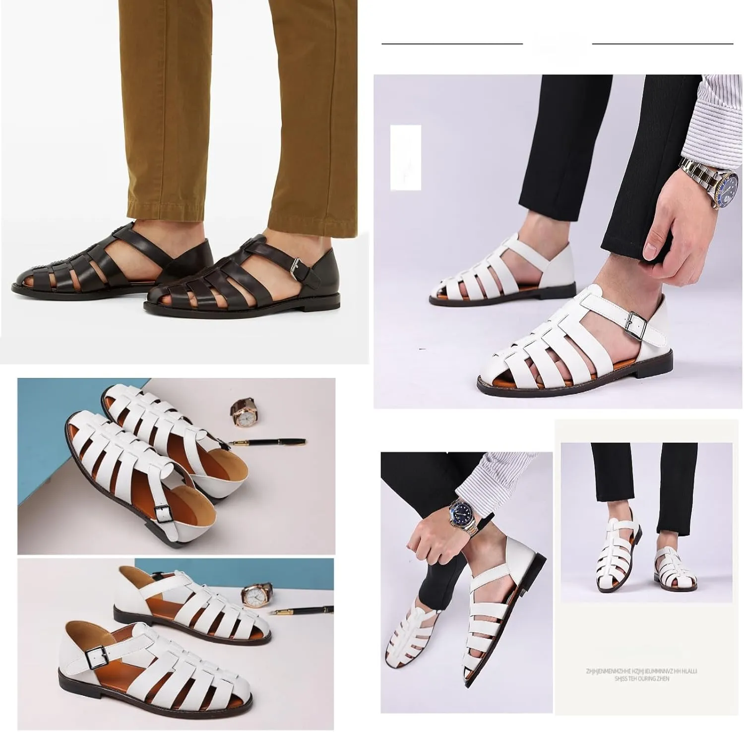 2023 New Men's Summer Hollow Breathable Flat Beach Fisherman Sandals,Non-Slip Woven Sandals With Ankle Straps For Outdoor Travel.