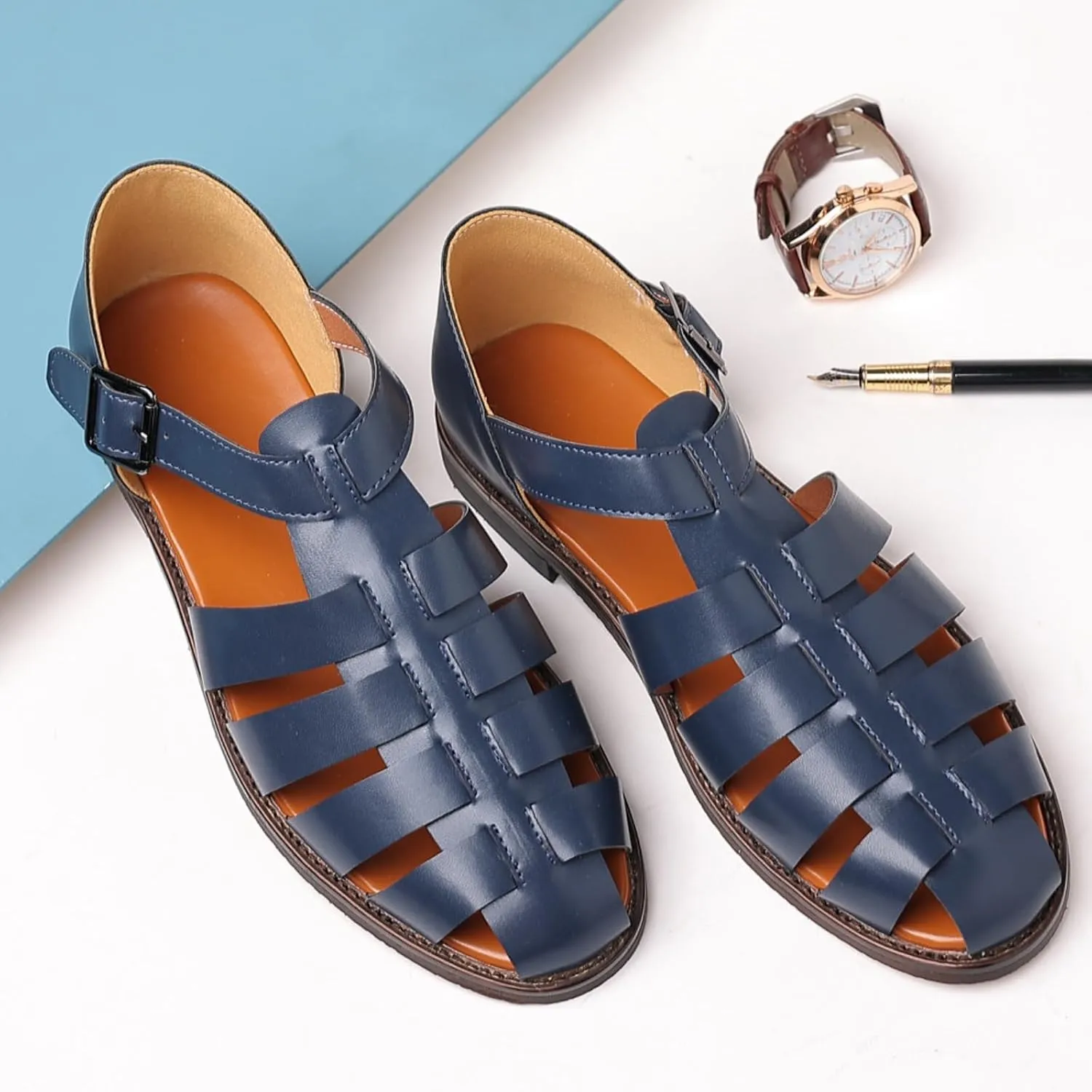 2023 New Men's Summer Hollow Breathable Flat Beach Fisherman Sandals,Non-Slip Woven Sandals With Ankle Straps For Outdoor Travel.
