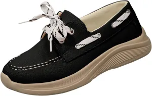 2025 Women's Canvas Slip On Shoes Lace Up Sneakers Slip On Low Top Arch Support Walking Loafers Orthopedic Non Slip Closed Toe Running Casual Boat Shoes Soft Tennis Shoe for Daily Wear