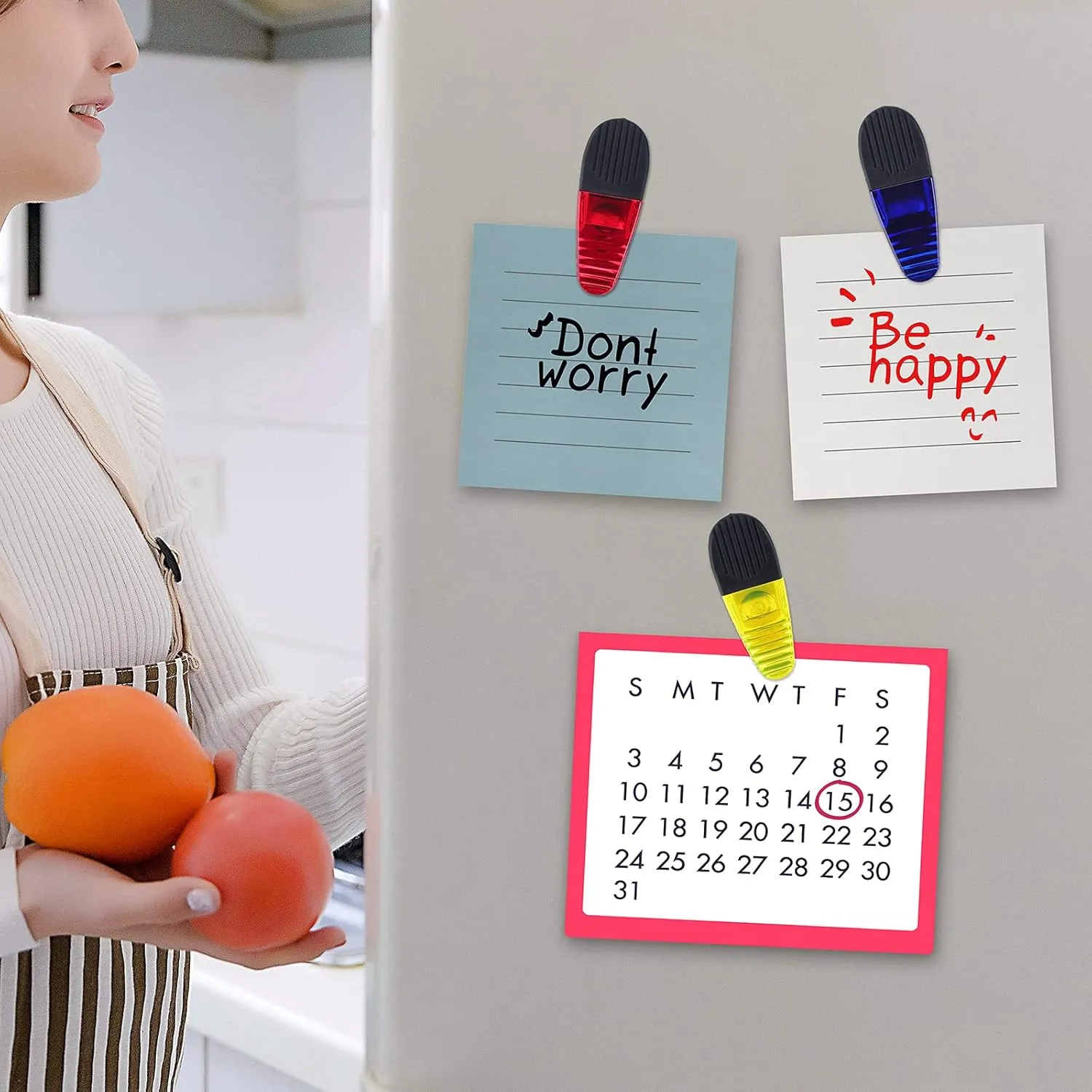 3-1/4" Length Plastic Refrigerator Magnet Clips Sets，Magnet Paper Clips, Snacks Bag Clips，Multipurpose Clips - Set of 6 (Multi Color)