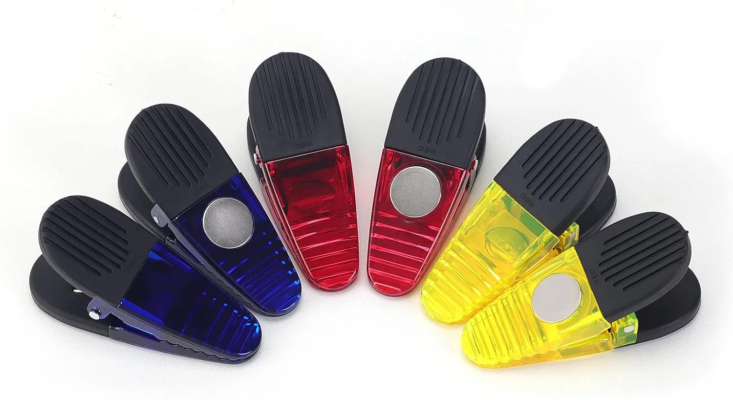 3-1/4" Length Plastic Refrigerator Magnet Clips Sets，Magnet Paper Clips, Snacks Bag Clips，Multipurpose Clips - Set of 6 (Multi Color)