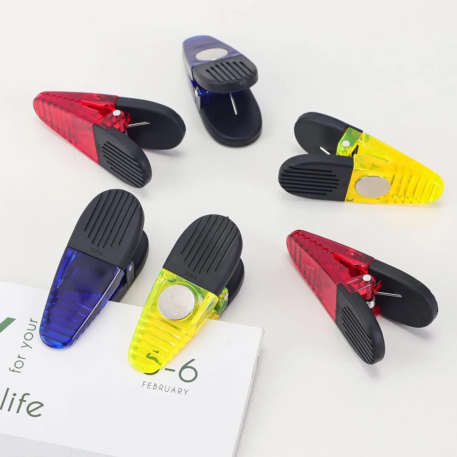 3-1/4" Length Plastic Refrigerator Magnet Clips Sets，Magnet Paper Clips, Snacks Bag Clips，Multipurpose Clips - Set of 6 (Multi Color)