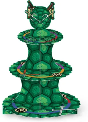 3 Tier Turtle Theme Cupcake Stand Carboard Cake Holder Dessert Display Stand Tower for Kids Boys Birthday Party/Party Favors/Party Supplies/Party Decorations