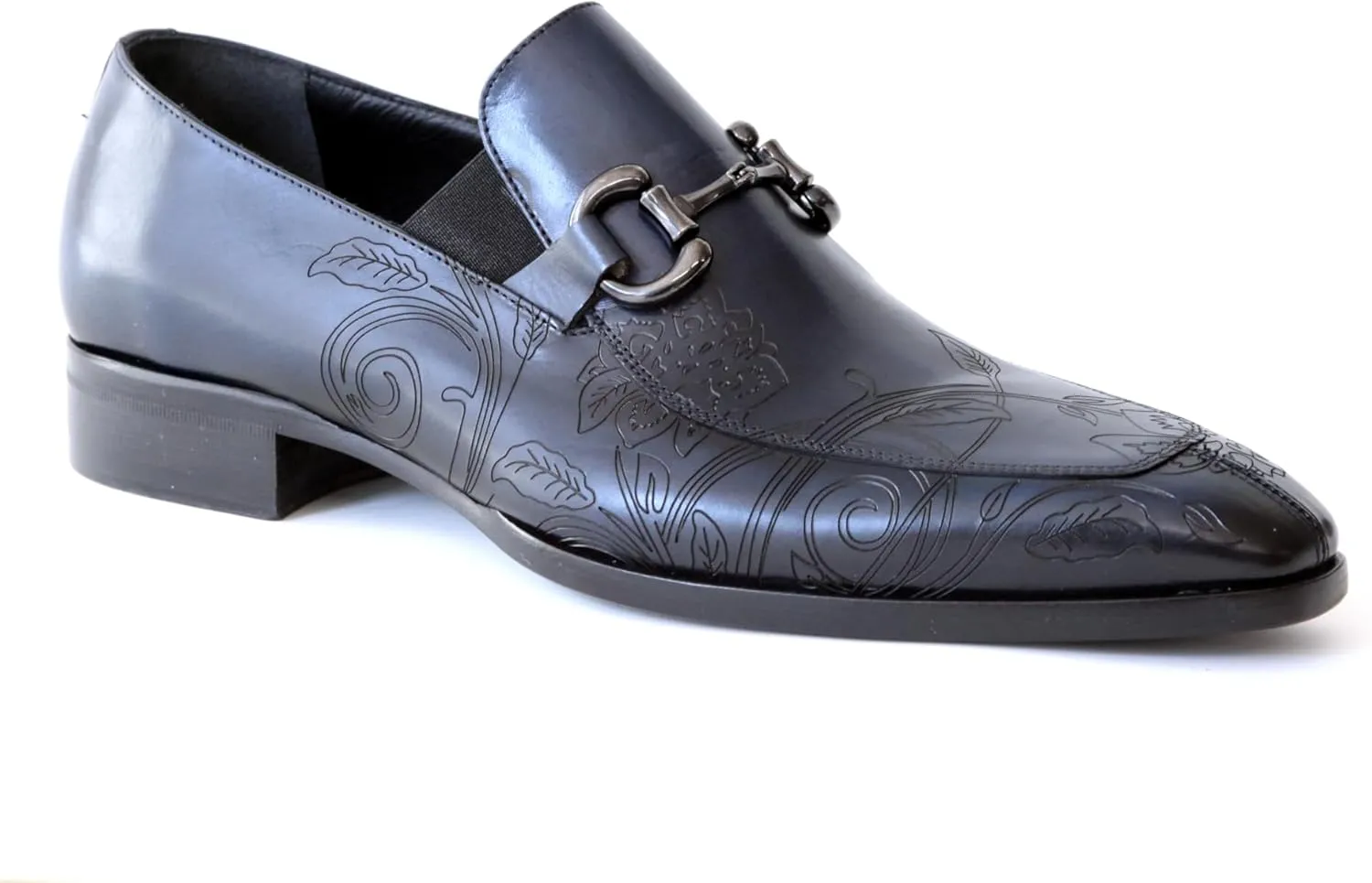 4957 Italian Navy Blue/Laser Cut Leather Slip-On Shoes