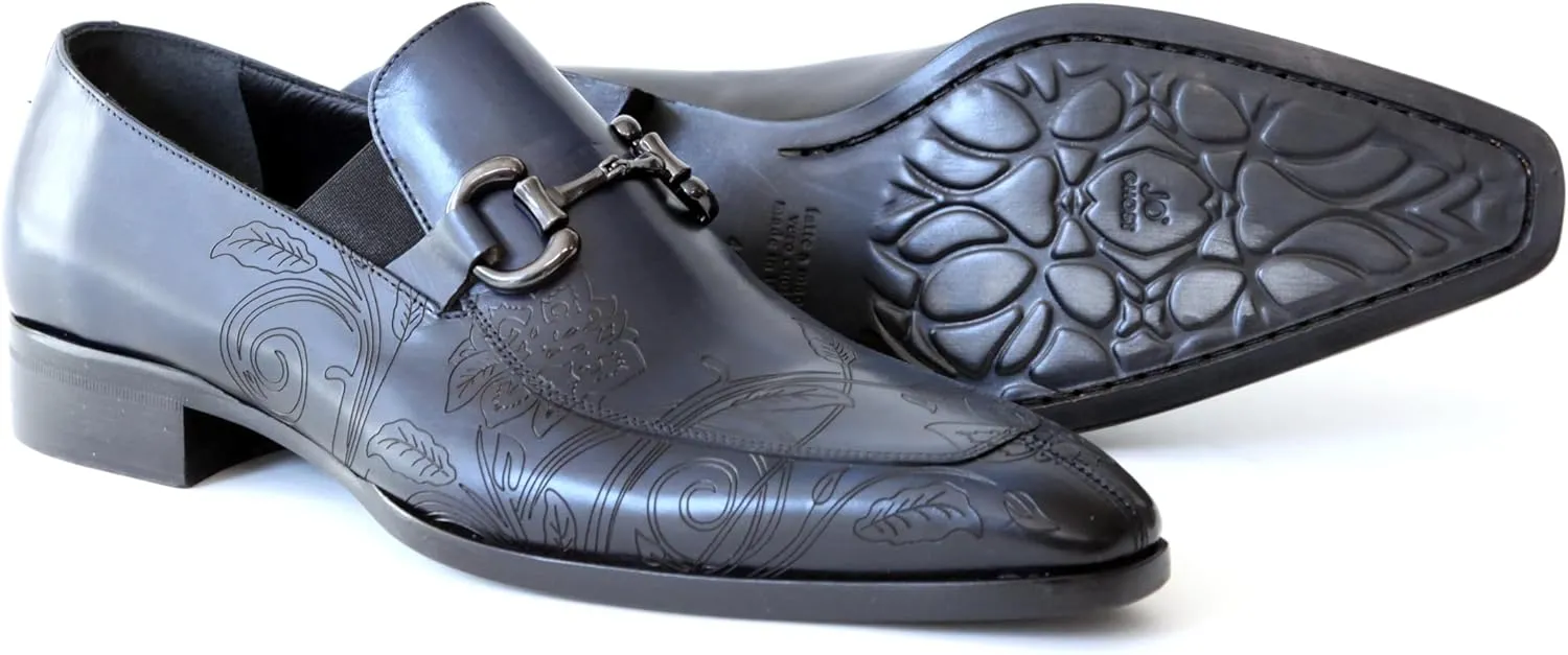 4957 Italian Navy Blue/Laser Cut Leather Slip-On Shoes