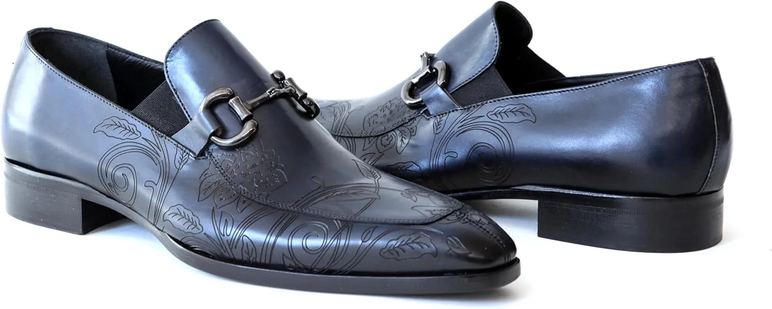4957 Italian Navy Blue/Laser Cut Leather Slip-On Shoes