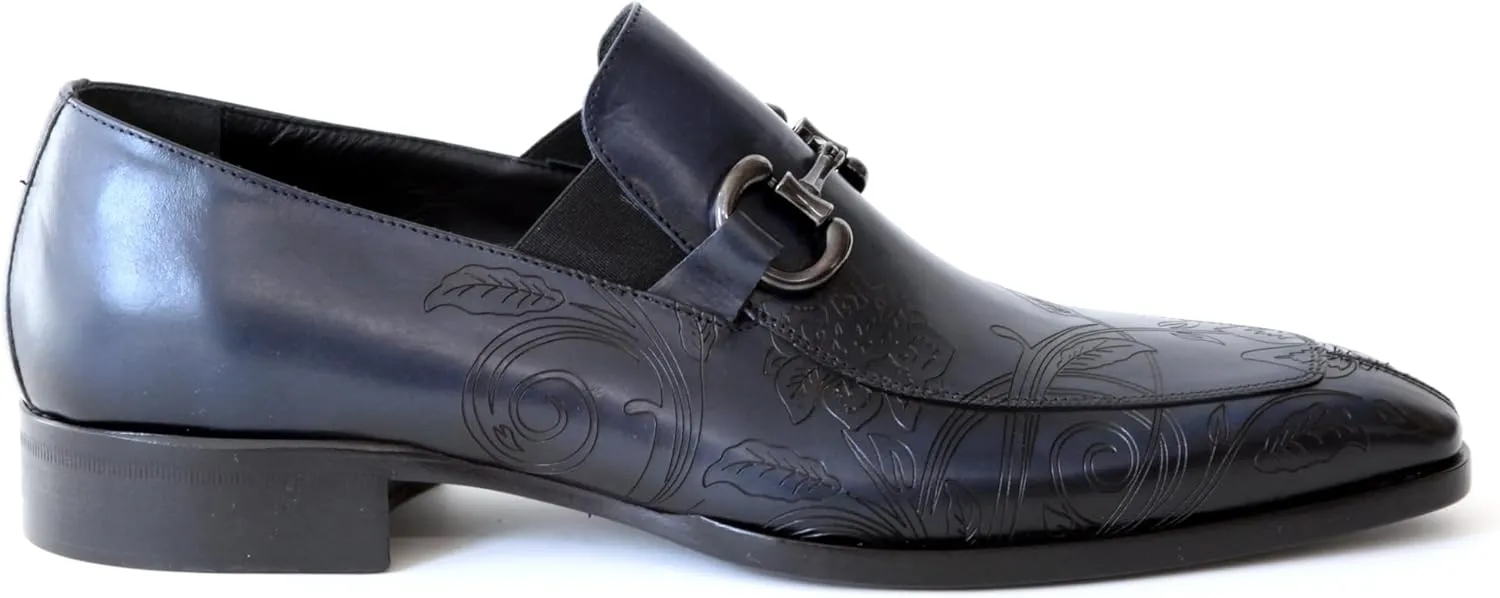 4957 Italian Navy Blue/Laser Cut Leather Slip-On Shoes