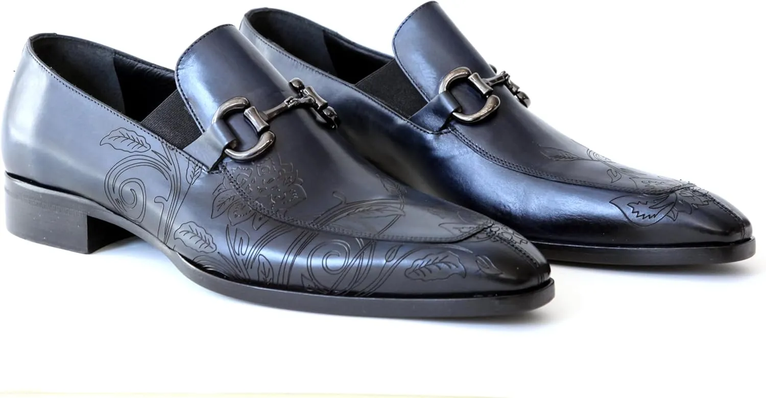 4957 Italian Navy Blue/Laser Cut Leather Slip-On Shoes