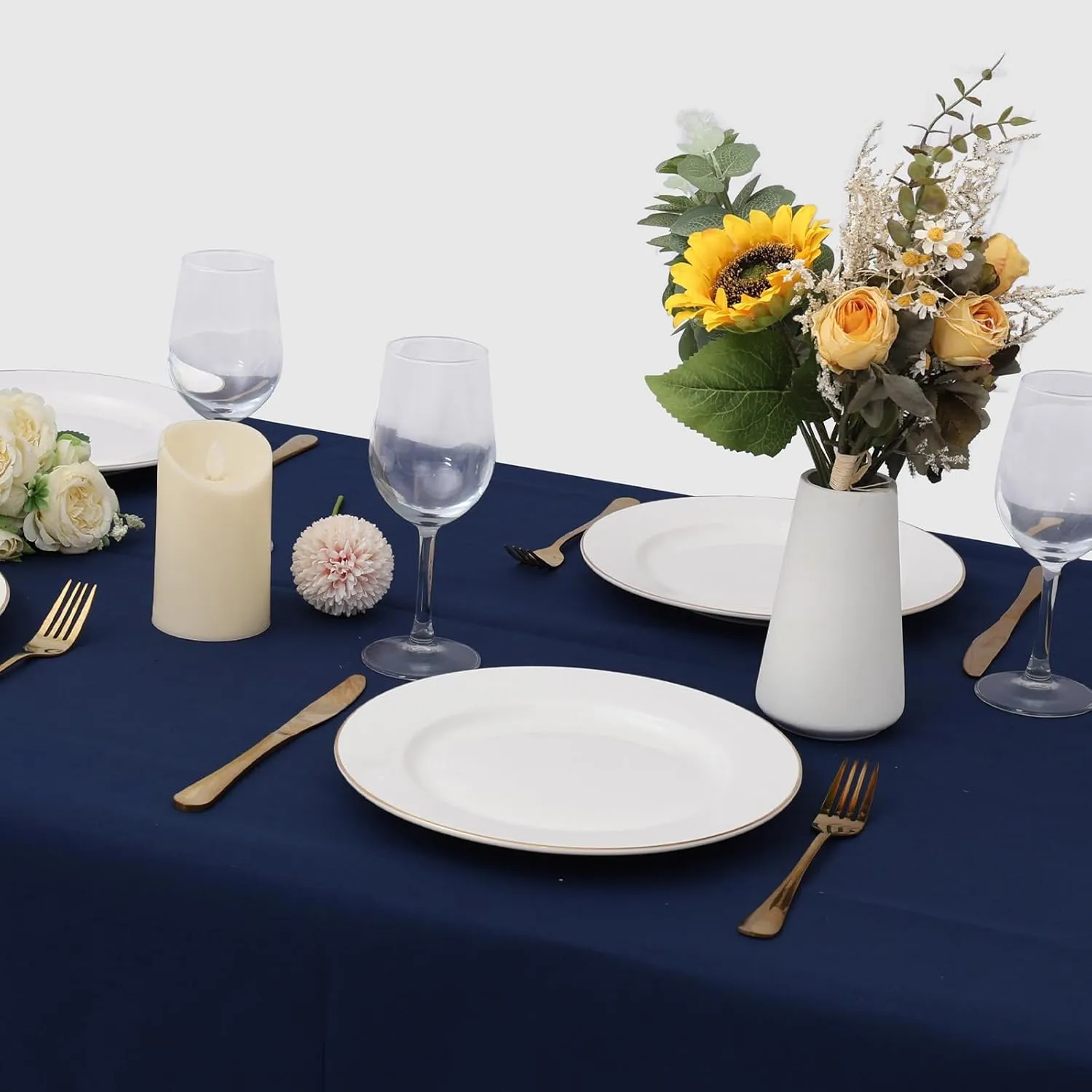 8 Pack Navy Blue Tablecloth 60 x 126 Inch Polyester Table Cloth for 8 Foot Rectangle Tables, Wrinkle Resistant Washable Decorative Fabric Table Covers for Wedding Party Banquet Buffet and Camping