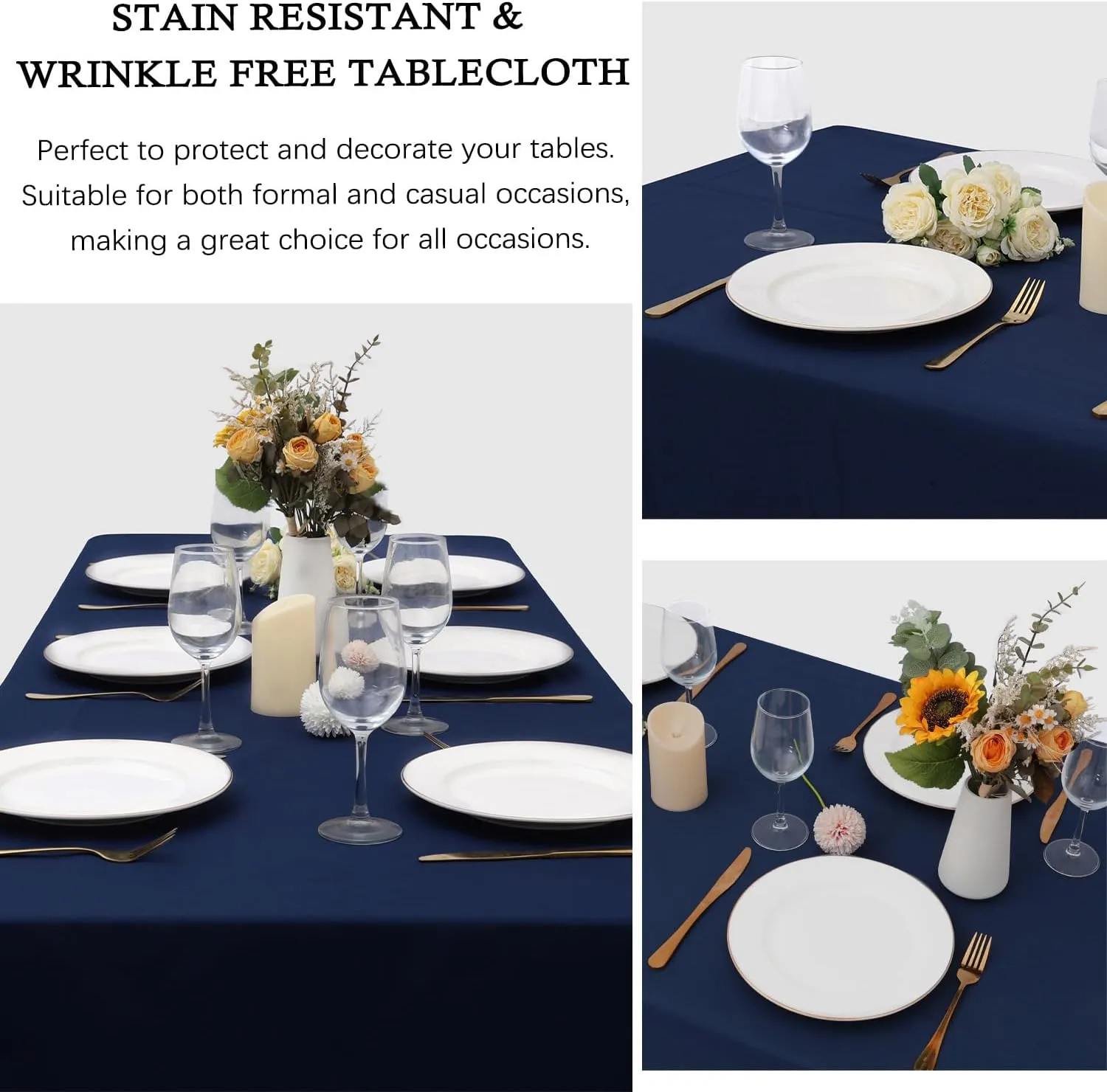8 Pack Navy Blue Tablecloth 60 x 126 Inch Polyester Table Cloth for 8 Foot Rectangle Tables, Wrinkle Resistant Washable Decorative Fabric Table Covers for Wedding Party Banquet Buffet and Camping