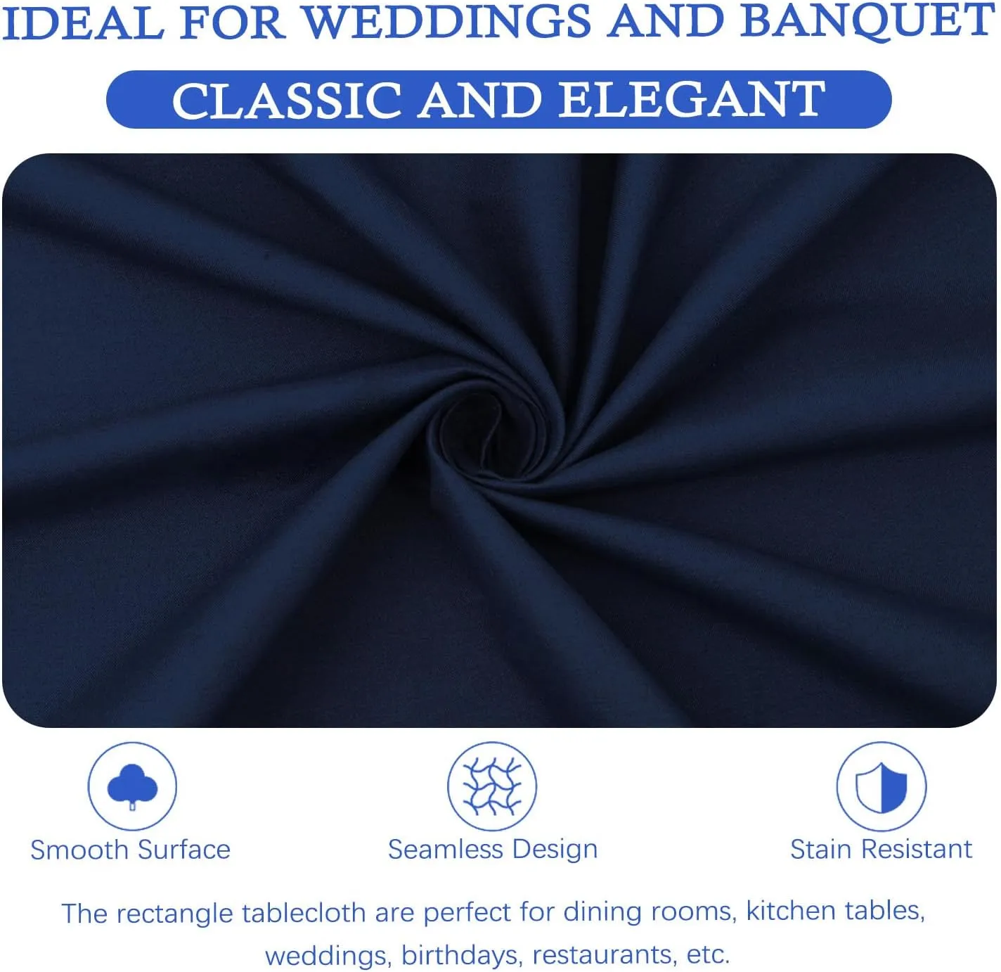 8 Pack Navy Blue Tablecloth 60 x 126 Inch Polyester Table Cloth for 8 Foot Rectangle Tables, Wrinkle Resistant Washable Decorative Fabric Table Covers for Wedding Party Banquet Buffet and Camping