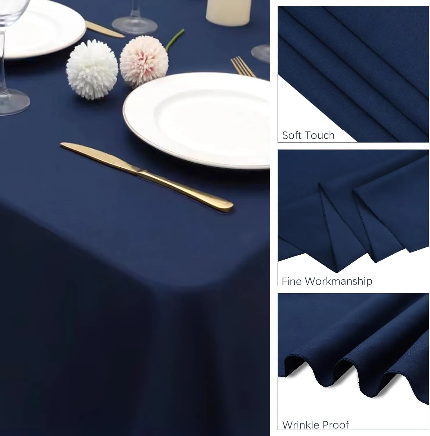 8 Pack Navy Blue Tablecloth 60 x 126 Inch Polyester Table Cloth for 8 Foot Rectangle Tables, Wrinkle Resistant Washable Decorative Fabric Table Covers for Wedding Party Banquet Buffet and Camping