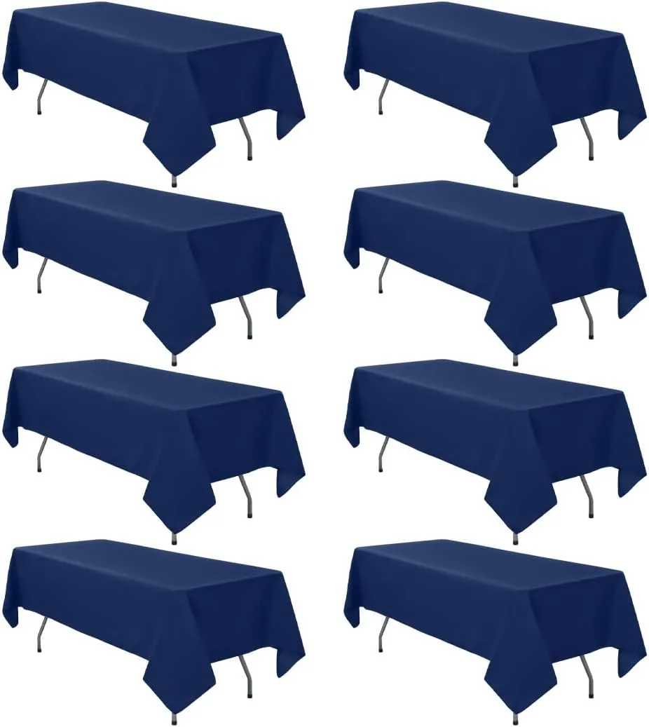 8 Pack Navy Blue Tablecloth 60 x 126 Inch Polyester Table Cloth for 8 Foot Rectangle Tables, Wrinkle Resistant Washable Decorative Fabric Table Covers for Wedding Party Banquet Buffet and Camping