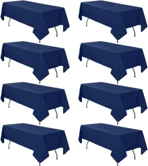 8 Pack Navy Blue Tablecloth 60 x 126 Inch Polyester Table Cloth for 8 Foot Rectangle Tables, Wrinkle Resistant Washable Decorative Fabric Table Covers for Wedding Party Banquet Buffet and Camping