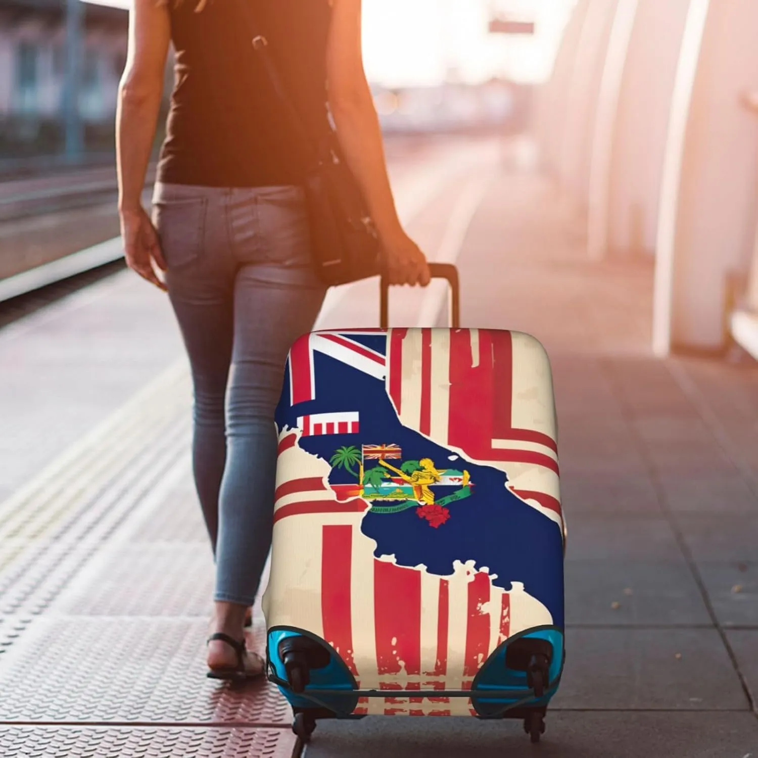 Abstract Hawaii Flag Map03 Suitcase Covers, Luggage Protectors Fits Four Sizes Suitcase For Travel