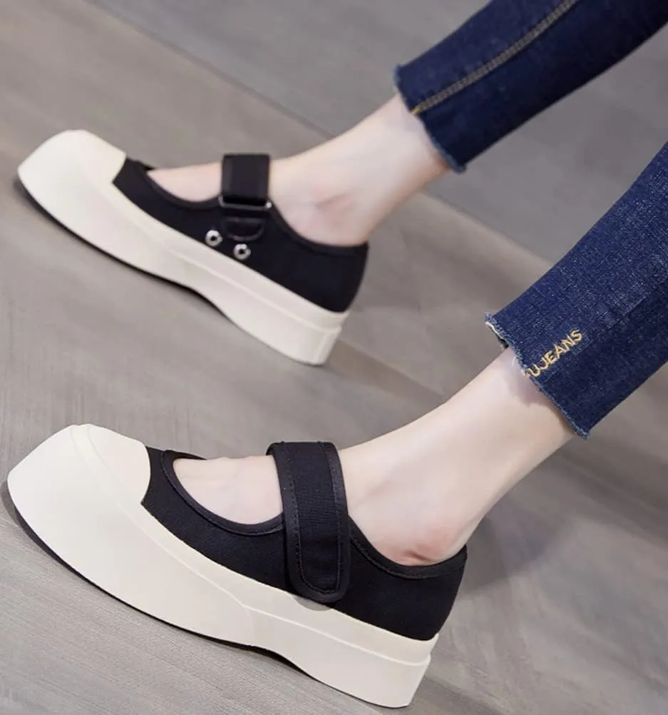 ACE SHOCK Women’s Platform Mary Janes Slip-on Canvas Shoes Comfortable Pumps Fashion Sneakers