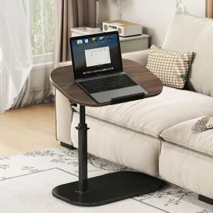 Adjustable Height C Shaped End Table,19.6 Inch Desk Top-360° Swivel Tray Tables,0-90° Tiltable Laptop Table,with Detachable Baffle Couch Side Table,Bed Side Table,TV Dinner Table,Walnut ﻿