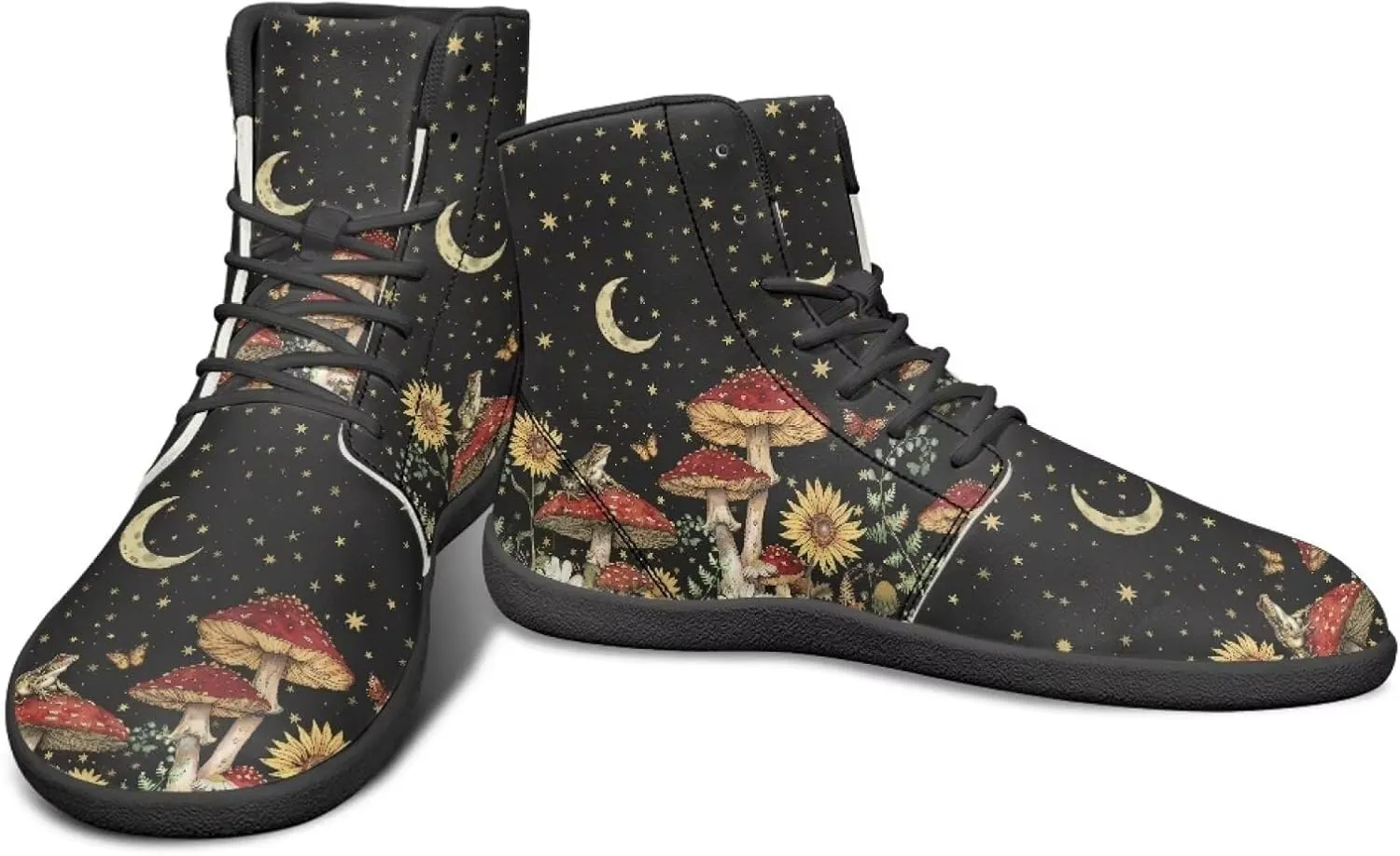 Aesthetic Plant Women's High Top Sneakers Unisex Wide Toe Barefoot Sneakers PU Leathe Waterproof Lace Up Shoes