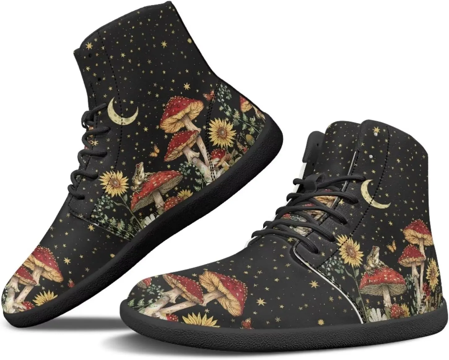 Aesthetic Plant Women's High Top Sneakers Unisex Wide Toe Barefoot Sneakers PU Leathe Waterproof Lace Up Shoes