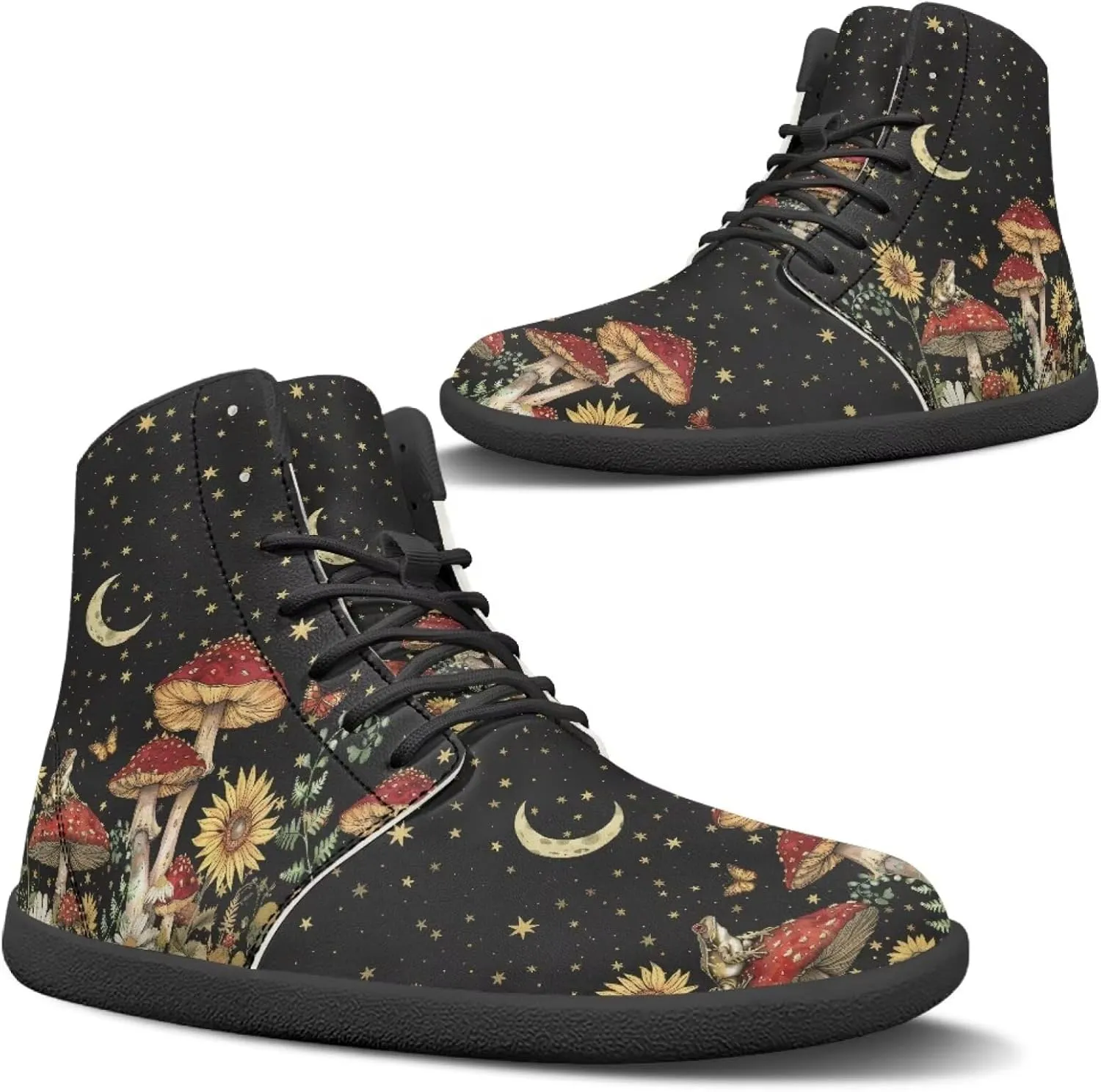 Aesthetic Plant Women's High Top Sneakers Unisex Wide Toe Barefoot Sneakers PU Leathe Waterproof Lace Up Shoes