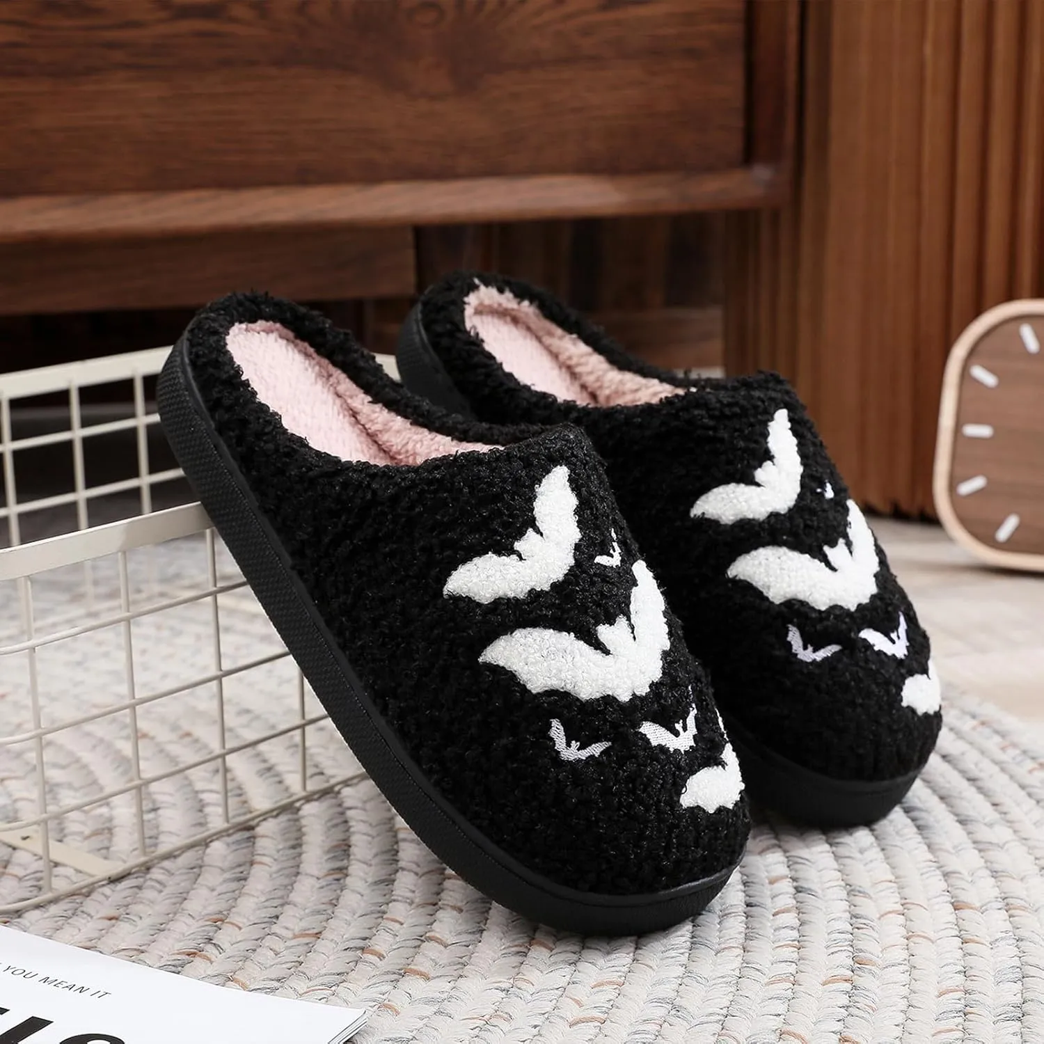 Afellicy Halloween Christmas Slippers Checkered Scuff for Women and Men Holiday Indoor Bedroom Fluffy Warm Fleece Slippers Winter Soft Cozy Home Non-Slip Soft Plush Slip-on Wool Lined House Shoes
