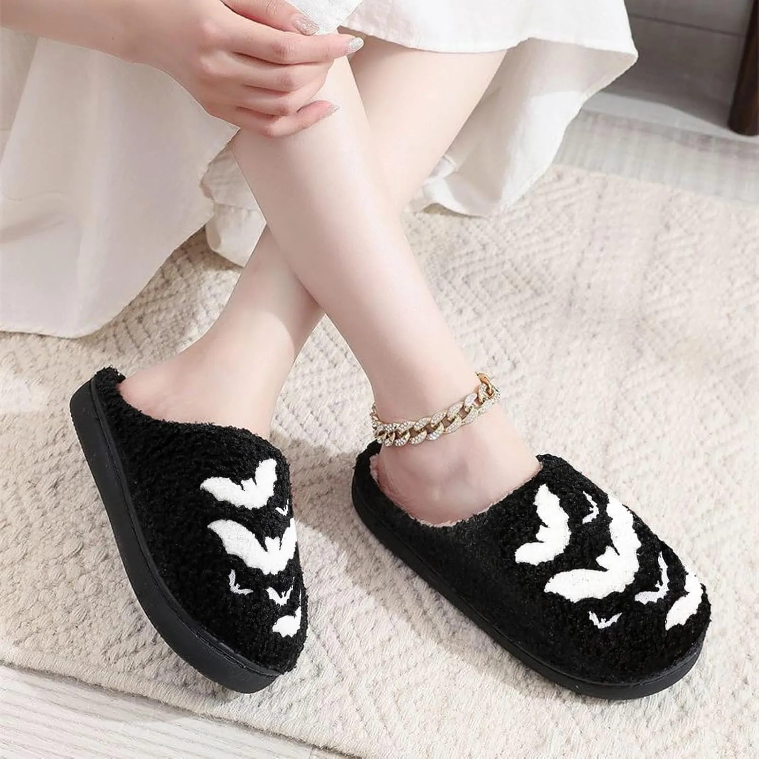 Afellicy Halloween Christmas Slippers Checkered Scuff for Women and Men Holiday Indoor Bedroom Fluffy Warm Fleece Slippers Winter Soft Cozy Home Non-Slip Soft Plush Slip-on Wool Lined House Shoes