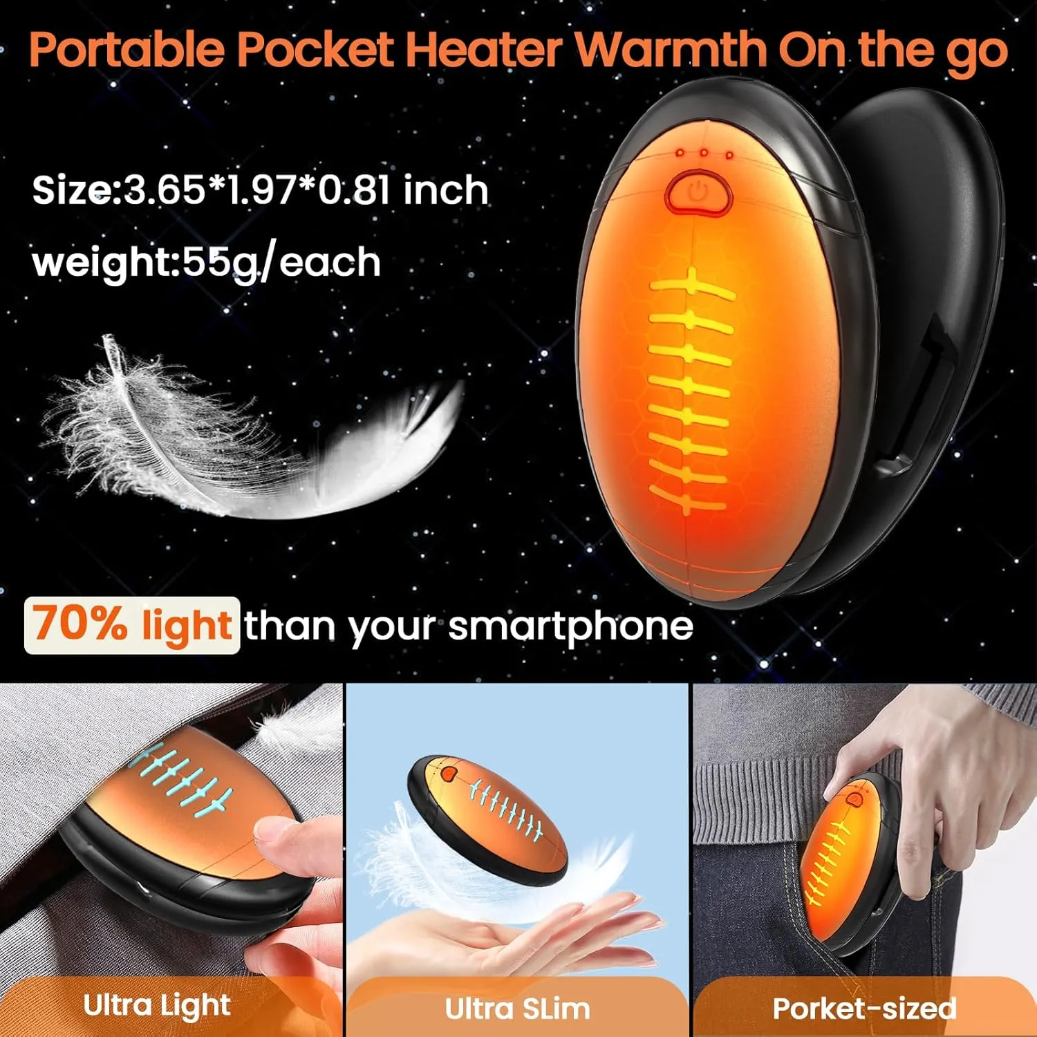 AI Hand Warmers Rechargeable 2 Pack, AI Smart Chip Temperature Control Pocket Size Heater Electric Hand Warmer, Quick Charge Portable Hand Warmer Gift for Outdoor Golf Hunting Camping Men Women Kids