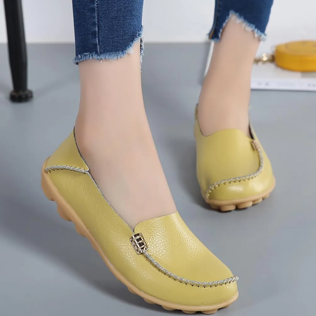 AIFLM Women's Moccasin Casual Mom's Shoes Women's Two Layer Cowhide Nurse Shoes Comfortable Loafer Walking and Driving Work Shoes Flat Bottom Gift for Women
