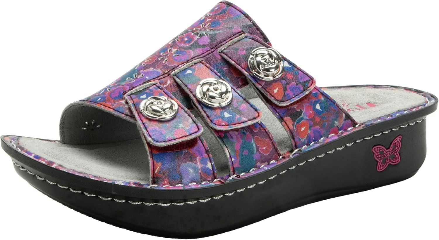 Alegria Womens Julee Triple Adjustable Leather Low Platform Slide Sandal