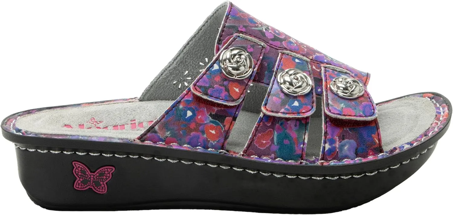 Alegria Womens Julee Triple Adjustable Leather Low Platform Slide Sandal