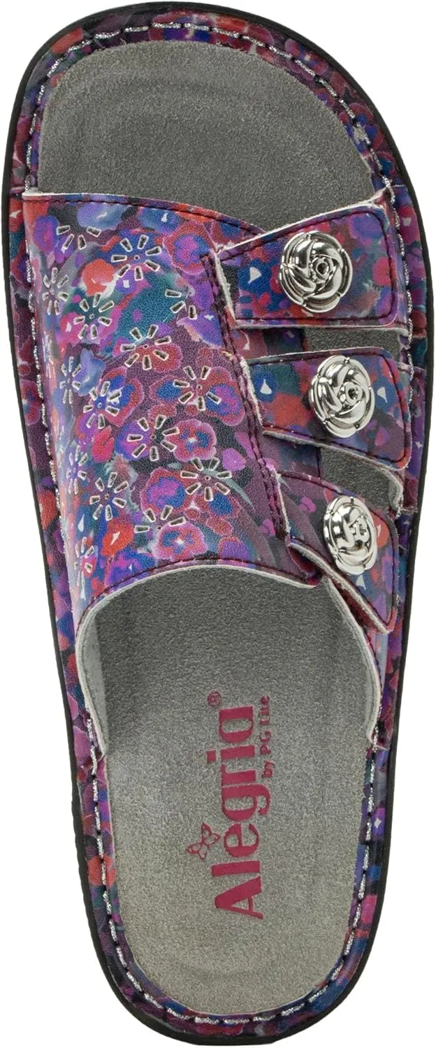 Alegria Womens Julee Triple Adjustable Leather Low Platform Slide Sandal