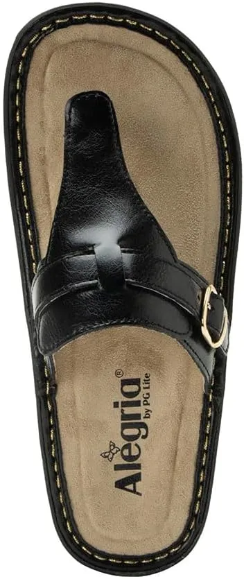 Alegria Womens Kennedi - Leather Thong Adjustable Slide Sandal - Timeless Comfort, Arch Support and Stylish Women's Shoe for Everyday Elegance and Slip-Resistant - Nursing and Healthcare Professionals