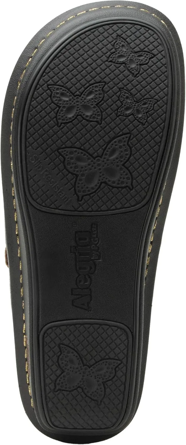 Alegria Womens Kennedi - Leather Thong Adjustable Slide Sandal - Timeless Comfort, Arch Support and Stylish Women's Shoe for Everyday Elegance and Slip-Resistant - Nursing and Healthcare Professionals