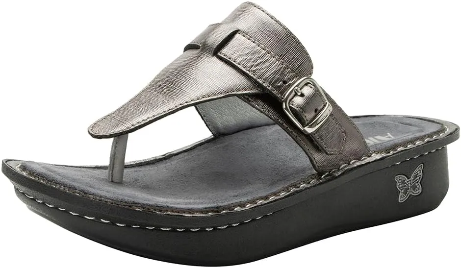 Alegria Womens Kennedi - Leather Thong Adjustable Slide Sandal - Timeless Comfort, Arch Support and Stylish Women's Shoe for Everyday Elegance and Slip-Resistant - Nursing and Healthcare Professionals