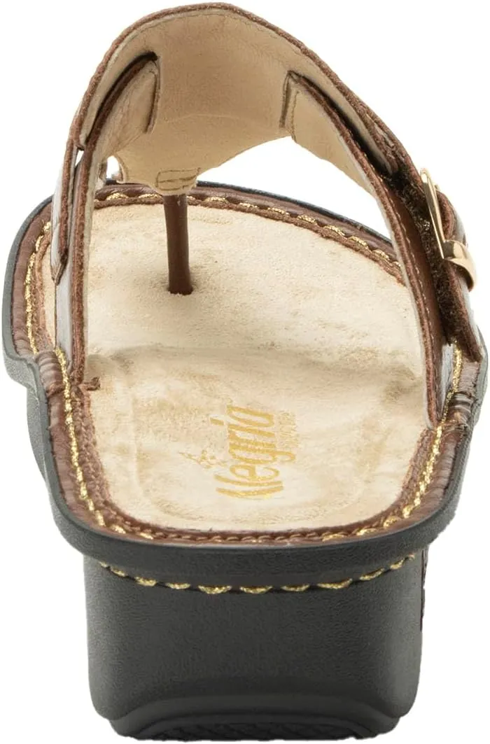 Alegria Womens Kennedi - Leather Thong Adjustable Slide Sandal - Timeless Comfort, Arch Support and Stylish Women's Shoe for Everyday Elegance and Slip-Resistant - Nursing and Healthcare Professionals