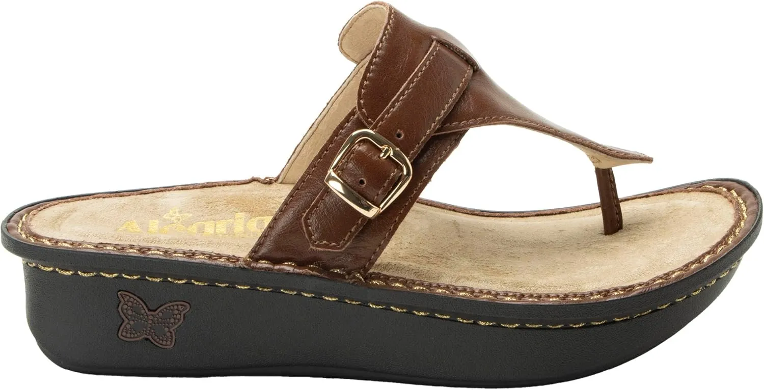 Alegria Womens Kennedi - Leather Thong Adjustable Slide Sandal - Timeless Comfort, Arch Support and Stylish Women's Shoe for Everyday Elegance and Slip-Resistant - Nursing and Healthcare Professionals