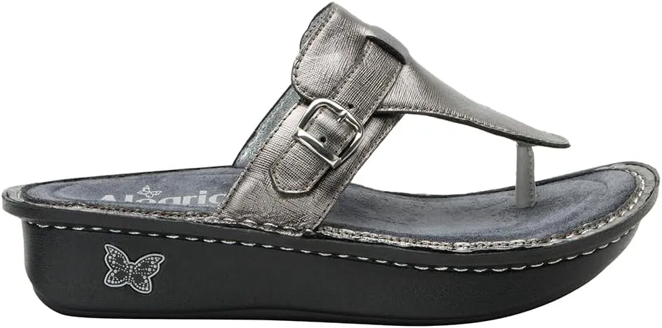 Alegria Womens Kennedi - Leather Thong Adjustable Slide Sandal - Timeless Comfort, Arch Support and Stylish Women's Shoe for Everyday Elegance and Slip-Resistant - Nursing and Healthcare Professionals