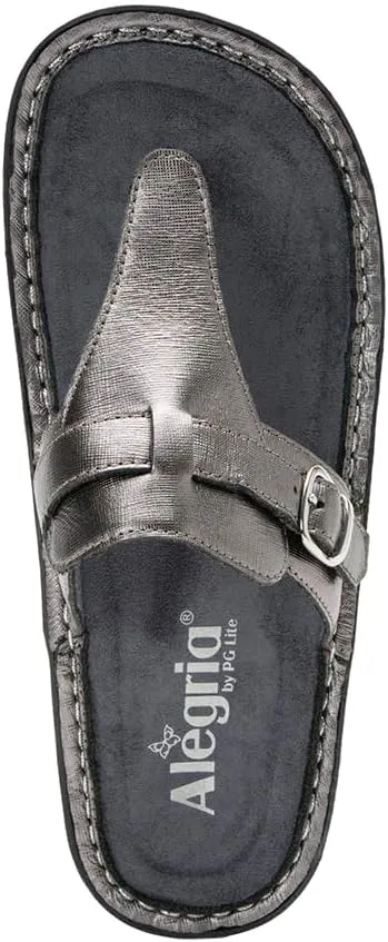 Alegria Womens Kennedi - Leather Thong Adjustable Slide Sandal - Timeless Comfort, Arch Support and Stylish Women's Shoe for Everyday Elegance and Slip-Resistant - Nursing and Healthcare Professionals