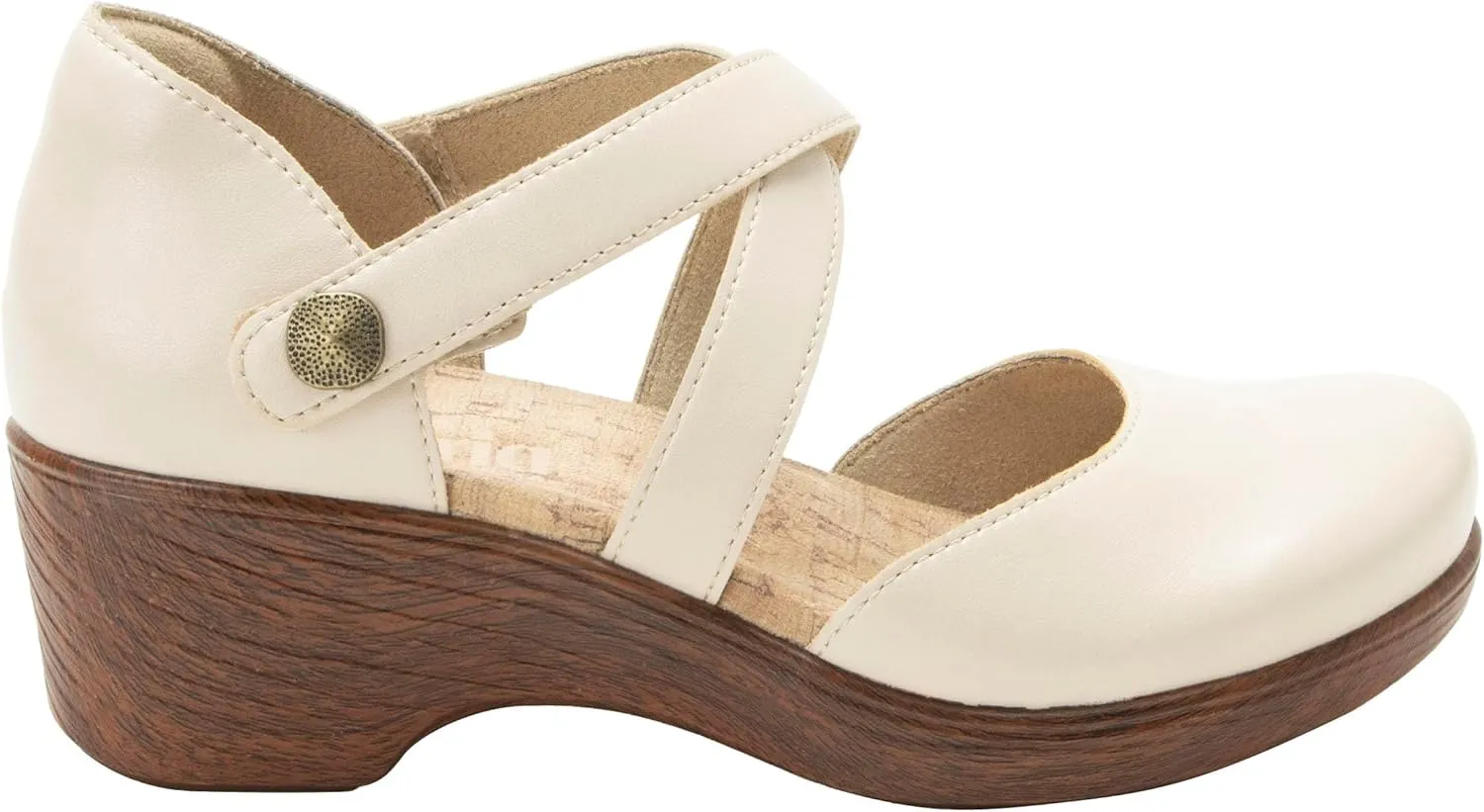 Alegria Womens Savina Leather Wedge - Stylish and Versatile Mary Jane for Endless Support - Enhanced Arch Slip Resistant Platform Ankle Cross Strap Heel for Professionals