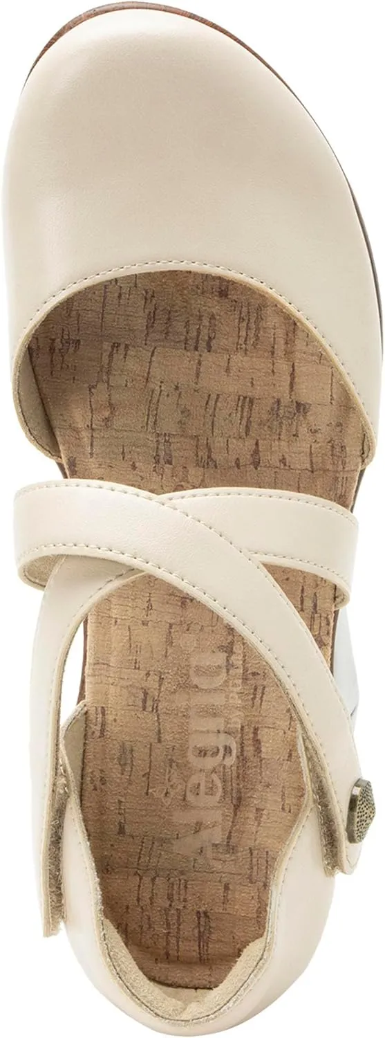 Alegria Womens Savina Leather Wedge - Stylish and Versatile Mary Jane for Endless Support - Enhanced Arch Slip Resistant Platform Ankle Cross Strap Heel for Professionals