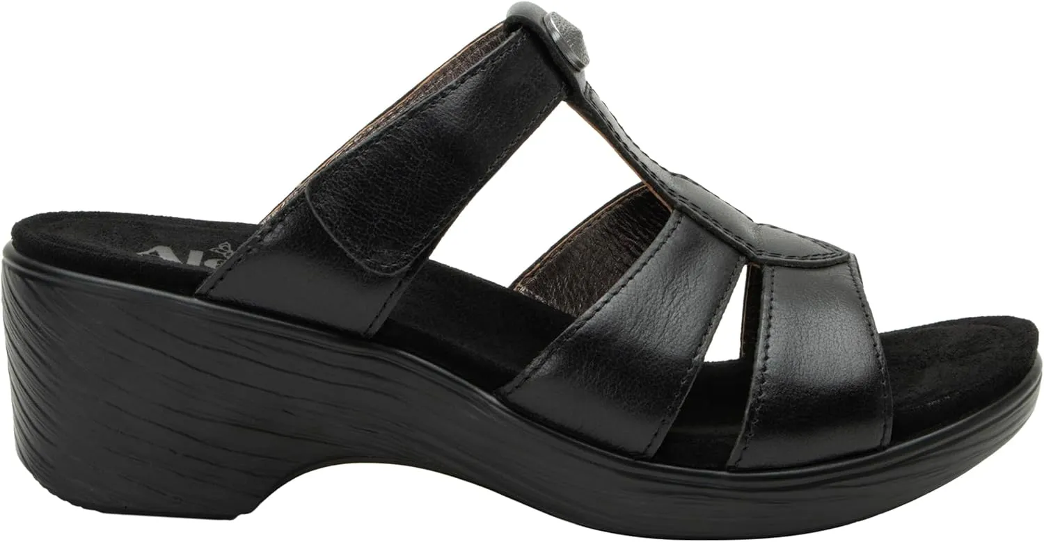 Alegria Womens Shantal Leather Wedge Sandal - Stylish and Versatile Open Back Heel for Endless Support - Enhanced Arch Slip Resistant Platform Heel For Professionals