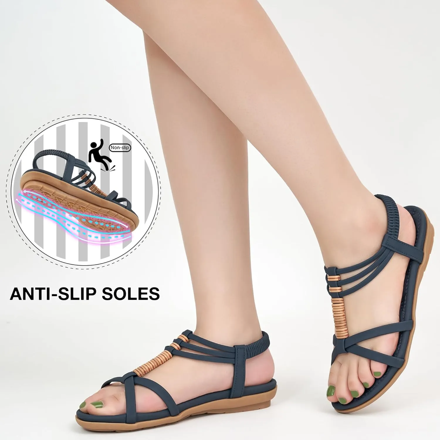 Alicegana Womens Sandals Summer Dressy Comfortable Flat Shoes Non Slip Gladiator Walking Casual Beach