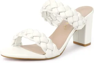 Allegra K Women's Braided Heeled Slip on Chunky Heel Slide Sandals