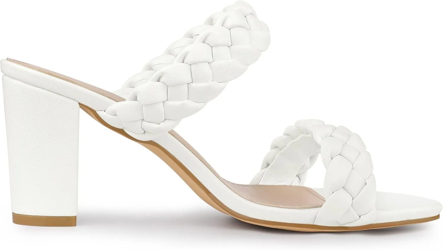 Allegra K Women's Braided Heeled Slip on Chunky Heel Slide Sandals