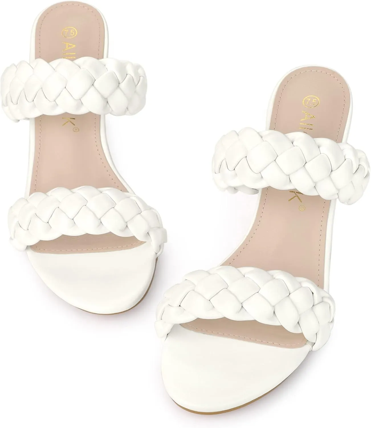 Allegra K Women's Braided Heeled Slip on Chunky Heel Slide Sandals