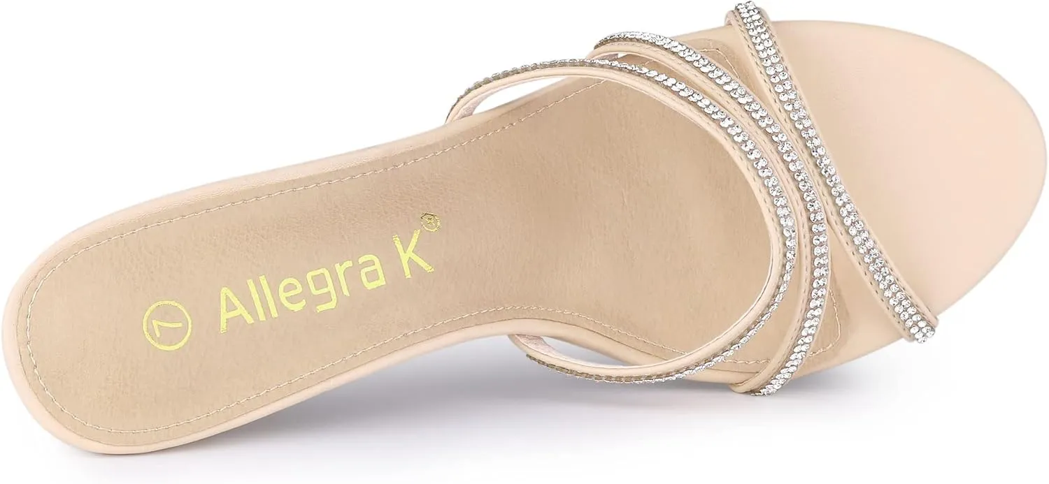 Allegra K Women's Open Toe Rhinestone Strappy Stiletto Heels Sandals Slip On Slip On Mules