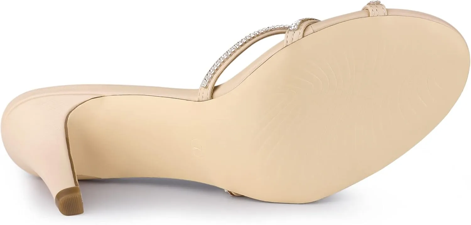 Allegra K Women's Open Toe Rhinestone Strappy Stiletto Heels Sandals Slip On Slip On Mules