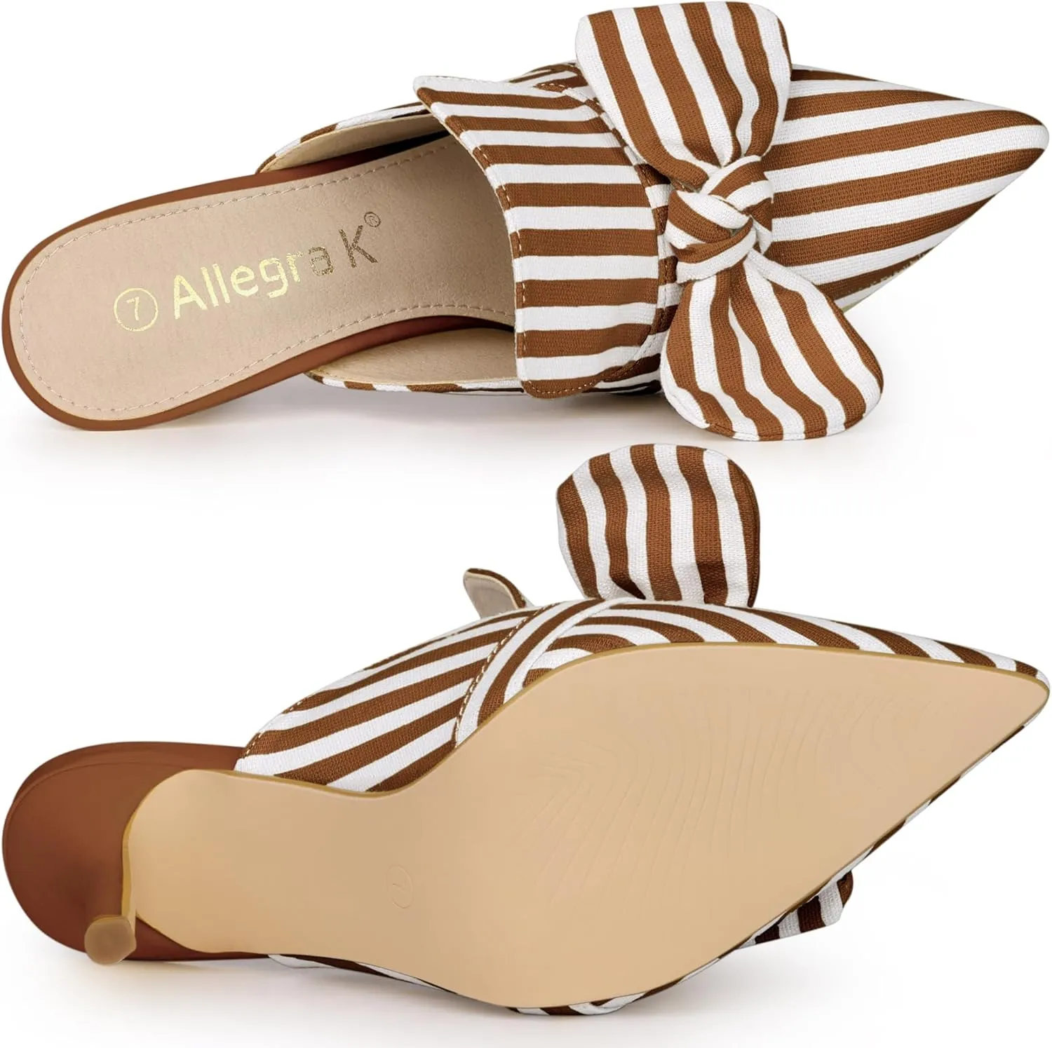 Allegra K Women's Stripe Bow Slip on Stiletto Heel Slides Mules
